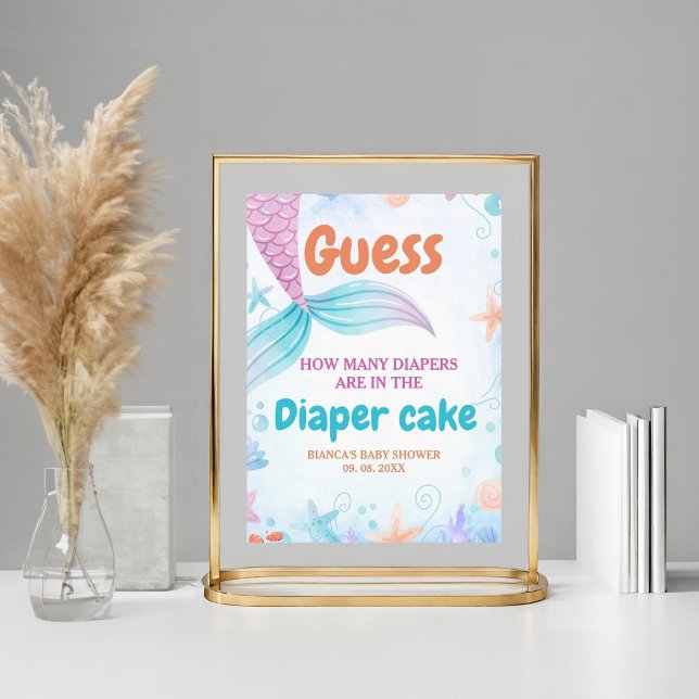 Poster Panneau de Baby shower sous la mer deviner gâteau (Créateur téléchargé)