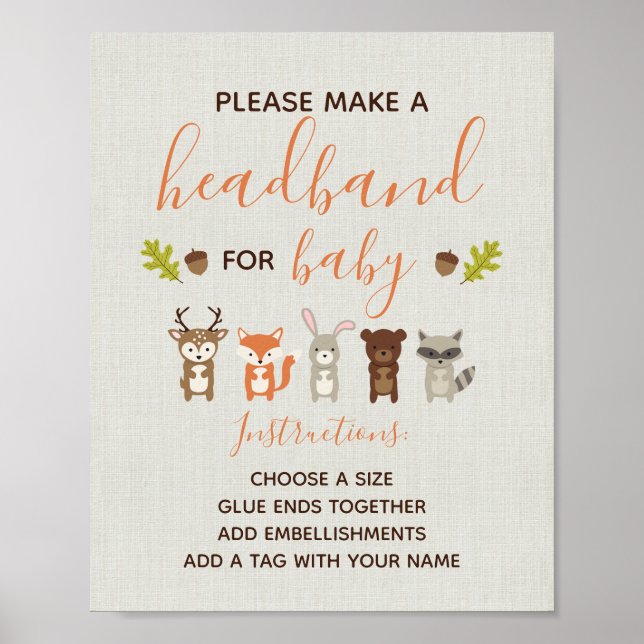 Poster Panneau de Baby shower Woodland - Headband Station (Devant)