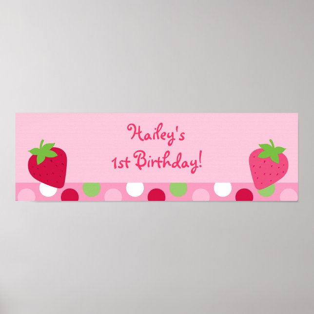 Poster Panneau de bannière Baby shower de fraises sucrées (Devant)