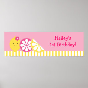 Poster Panneau de bannière d'anniversaire Sweet Pink Lemo