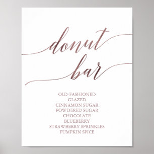 Poster Panneau de bar à beignets en calligraphie or rose 