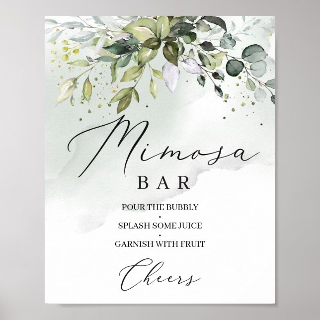 Poster Panneau de bar à feuillage boho verdure eucalyptus (Devant)