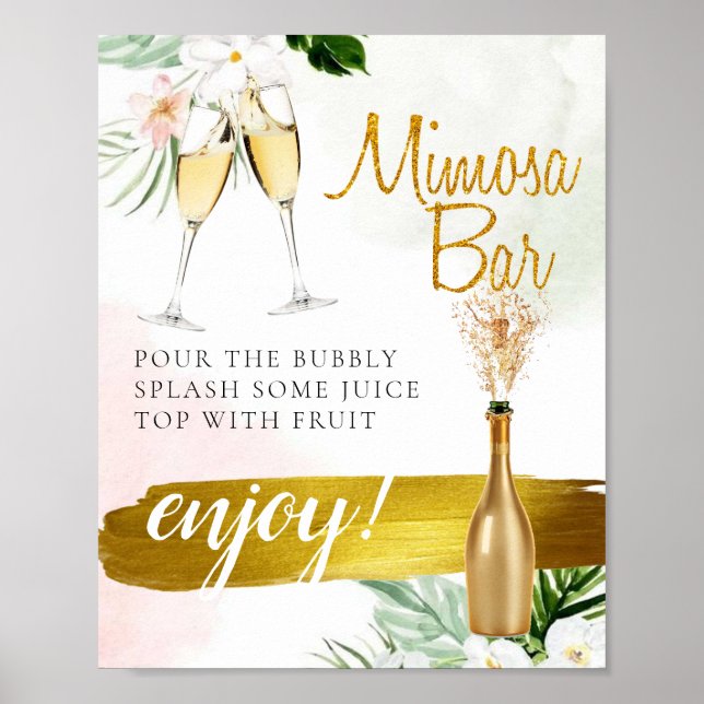Poster Panneau de bar à Mimosa de mariage floral verdure  (Devant)