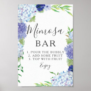 Poster Panneau de bar à Mimosa Hortensia Bleu
