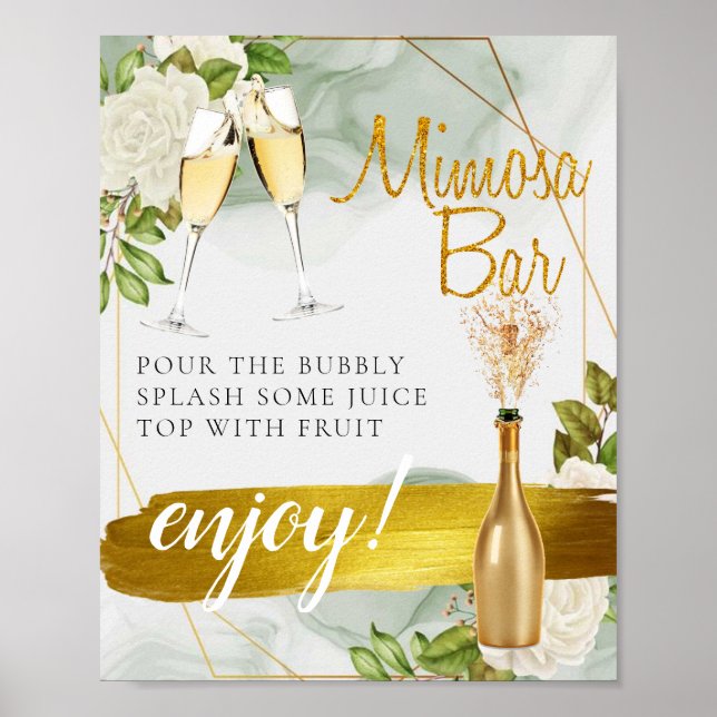 Poster Panneau de bar à Mimosa pour brunch de mariage flo (Devant)