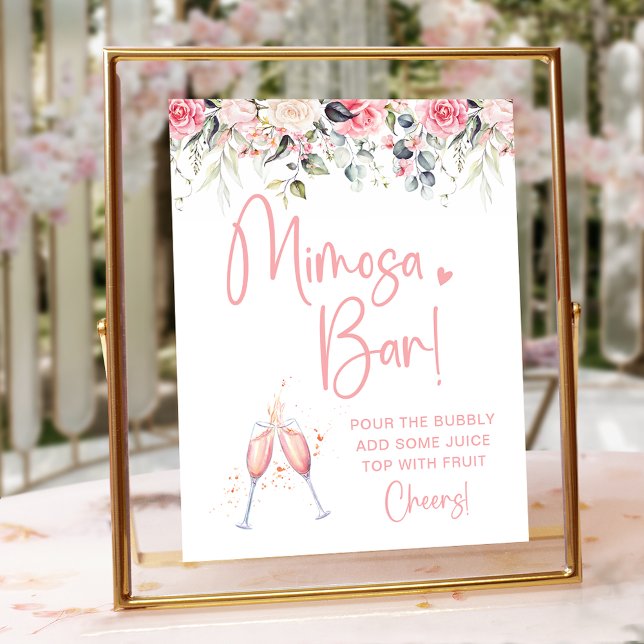 Poster Panneau de bar à Mimosa pour mariage floral rose p (Créateur téléchargé)