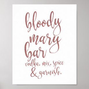 Poster Panneau de bar Bloody Mary Rose Gold Pailleté 8x10