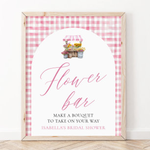 Poster Panneau de bar de fleurs à carreaux roses frais du