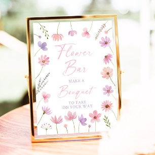 Poster Panneau de bar de fleurs de fleurs sauvages rose v