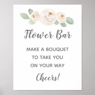 Poster Panneau de bar de fleurs de mariage à fleurs blanc
