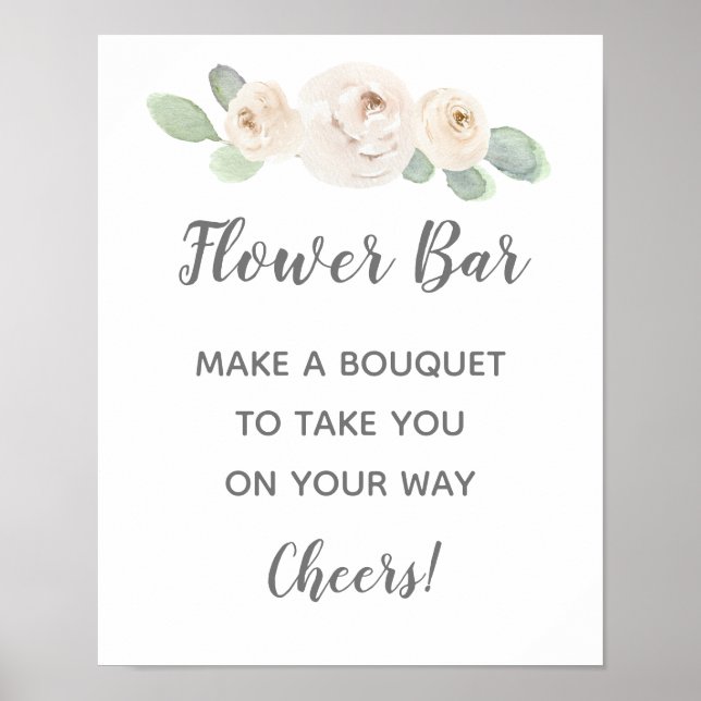 Poster Panneau de bar de fleurs de mariage à fleurs blanc (Devant)