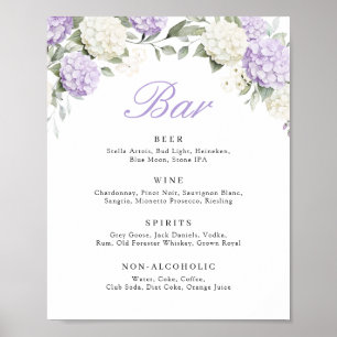 Poster Panneau de bar de mariage en verdure d'hydrangea v
