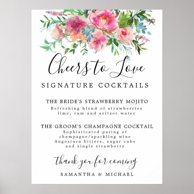 Poster Panneau de bar de mariage pour cocktails à signatu (Devant)