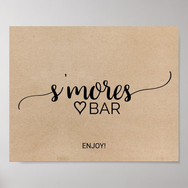 Poster Panneau de bar de S'mores avec calligraphie kraft  (Devant)