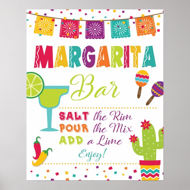 Poster Panneau de bar Margarita - Fiesta - Fond blanc (Devant)