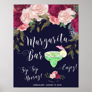 Poster Panneau de bar Margarita mariage marine floral ros