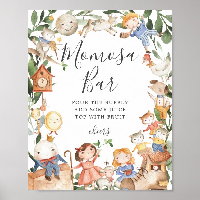 Poster Panneau de bar Mimosa Baby Shower sur les comptine (Devant)