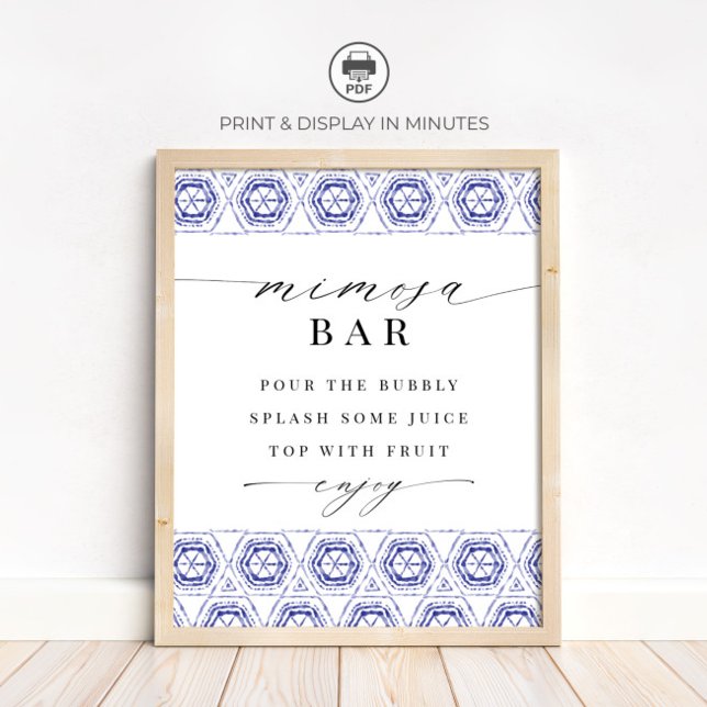 Poster Panneau de bar Mimosa Bohème Bleu Indigo (Créateur téléchargé)