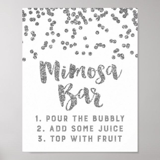 Poster Panneau de bar Mimosa Confettis Argent Mariage (Devant)