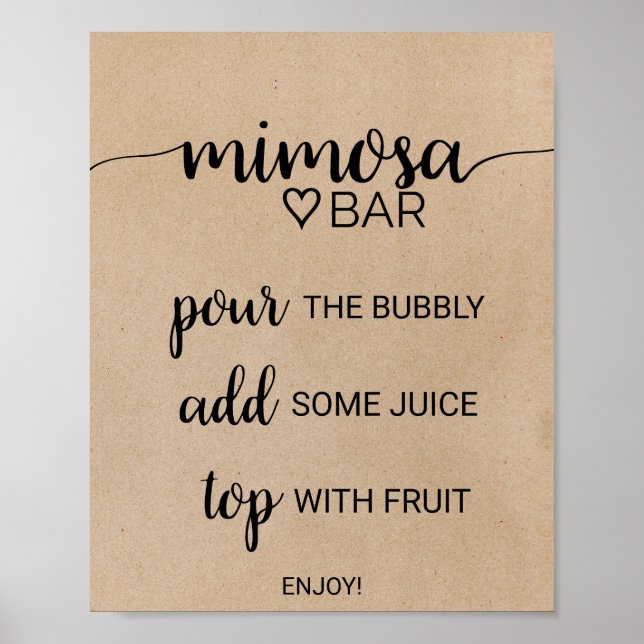 Poster Panneau de bar Mimosa de calligraphie Fausse Kraft (Devant)