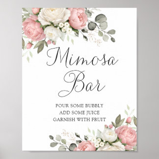 Poster Panneau de bar Mimosa de mariage à verdure rose Fl