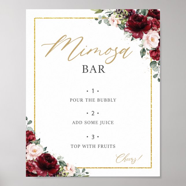 Poster Panneau de bar Mimosa floral rose Burgundy (Devant)