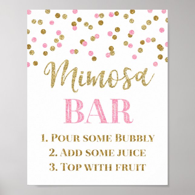 Poster Panneau de bar Mimosa pour mariage en or rose conf (Devant)