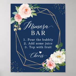 Poster Panneau de bar Mimosa pour une Baby Shower Navy Bl