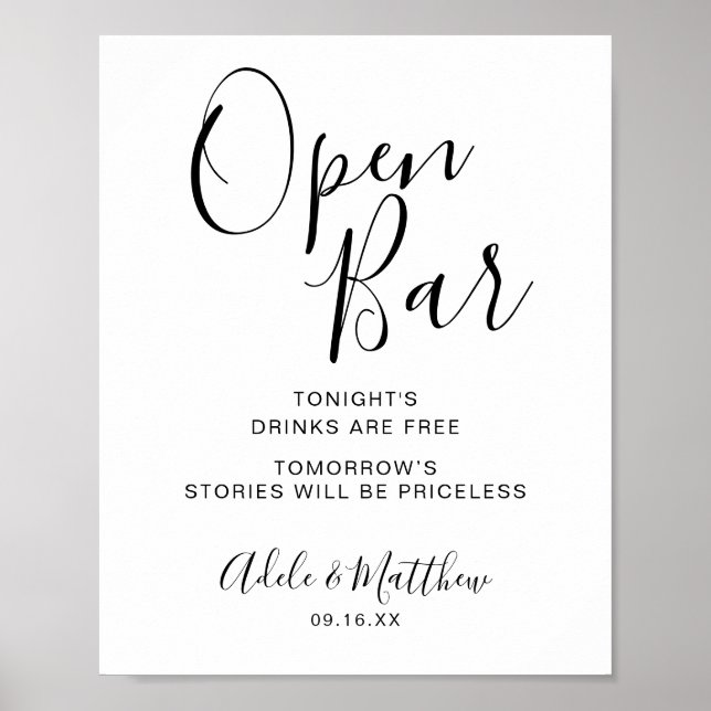 Poster Panneau de bar ouvert à script moderne simple (Devant)
