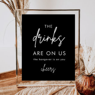 Poster Panneau de bar ouvert de mariage drôle noir minima