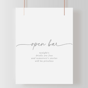 Poster Panneau de bar ouvert de mariage minimaliste gris 