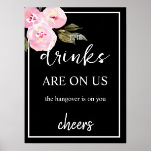 Poster Panneau de bar ouvert de mariage noir minimaliste