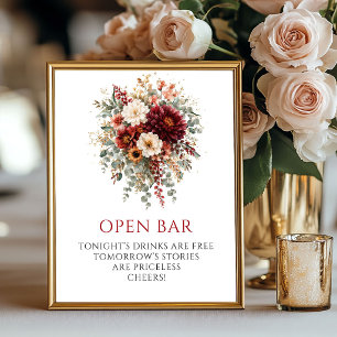 Poster Panneau de bar ouvert floral automnal classique de