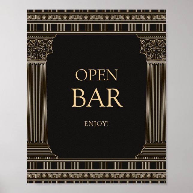 Poster Panneau de bar ouvert pour fête grecque avec COULE (Devant)