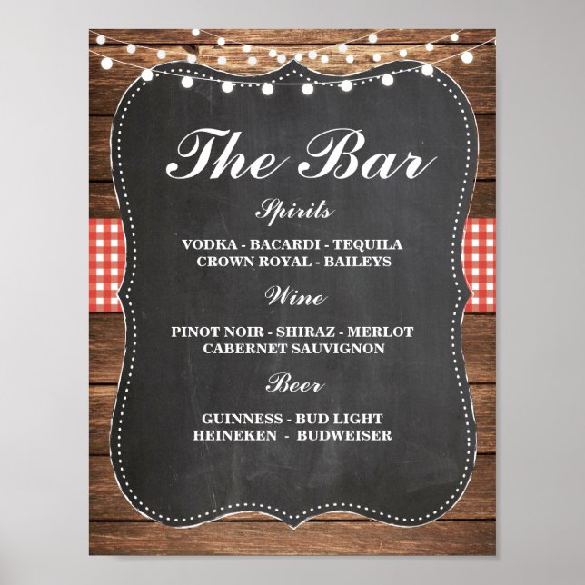 Poster Panneau de bar Réception de mariage rustique craie (Devant)