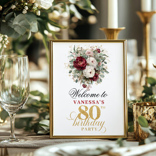 Poster Panneau de bienvenue 80e anniversaire Stylé Blush