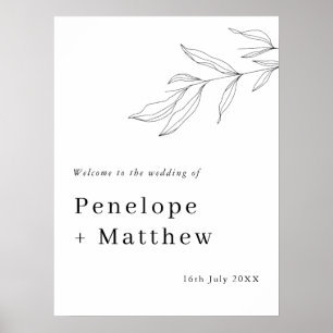 Poster Panneau de bienvenue à feuilles de feuillage en li