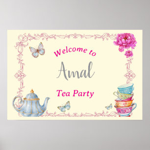 Poster Panneau de bienvenue à la fête du thé aquarelle