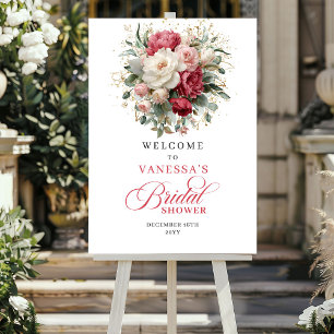 Poster Panneau de bienvenue à la verdure rose tendre de B