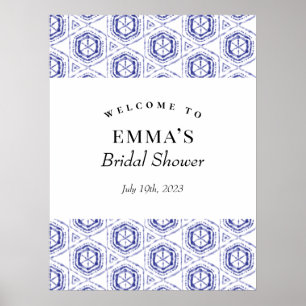Poster Panneau de bienvenue à l'aquarelle en batik bleu