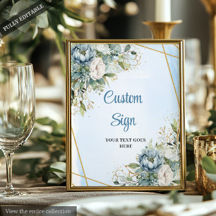Poster Panneau de bienvenue à paillettes dorées et fleurs