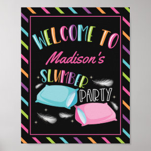 Poster Panneau de bienvenue à une soirée pyjama néon arc-