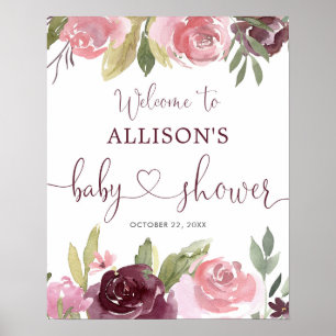 Poster Panneau de bienvenue au baby shower floral roux bo