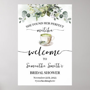 Poster Panneau de bienvenue au thé matcha à l'eucalyptus