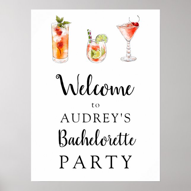 Poster Panneau de bienvenue aux boissons de cocktail pour (Devant)