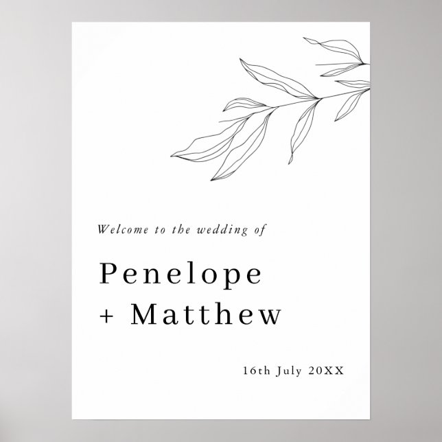 Poster Panneau de bienvenue avec feuillage en ligne art (Devant)