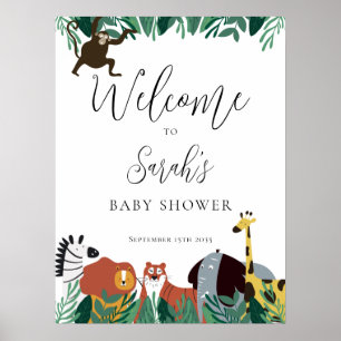 Poster Panneau de bienvenue Baby Shower Animaux de Safari