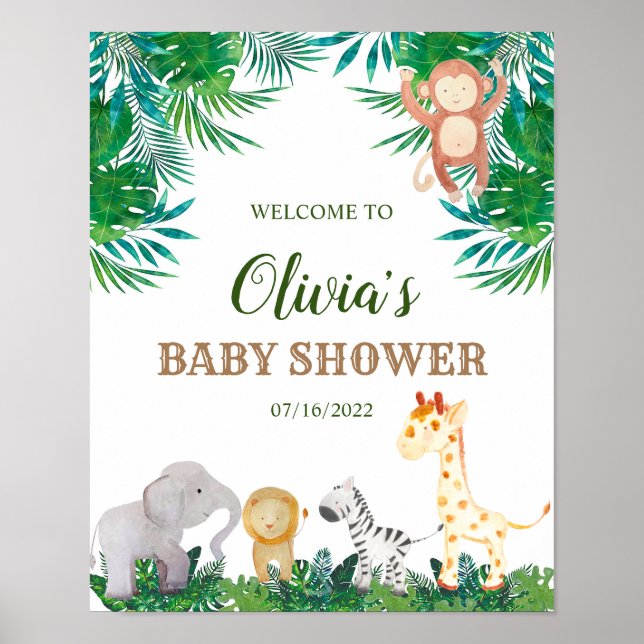 Poster Panneau de bienvenue Baby Shower Animaux de Safari (Devant)