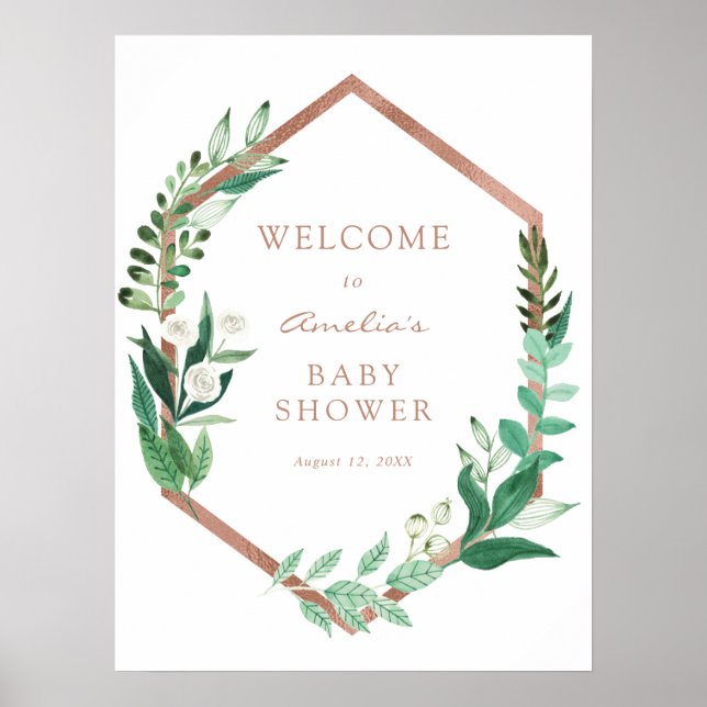 Poster Panneau de bienvenue Baby Shower avec cadre doré E (Devant)