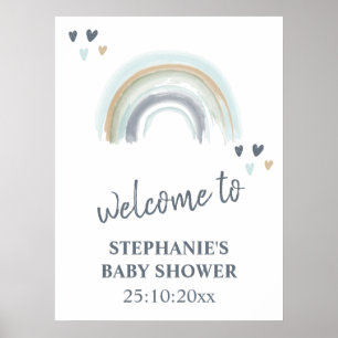 Poster Panneau de Bienvenue Baby Shower Bleu Bohème Arc-e